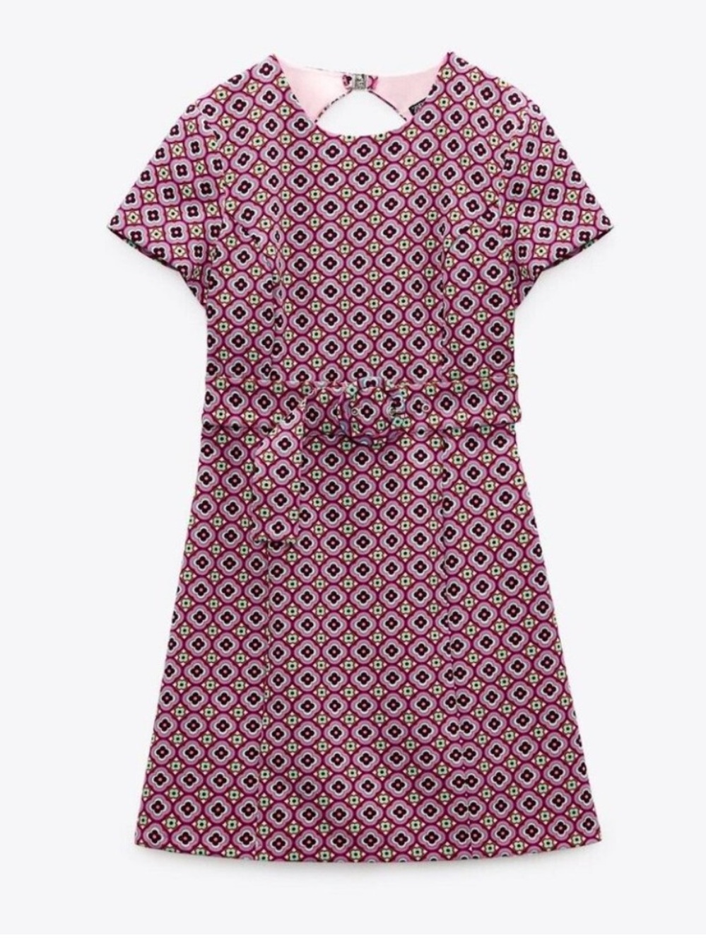 NWT Geometric Print Mod Belted Mini Dress Pink XS